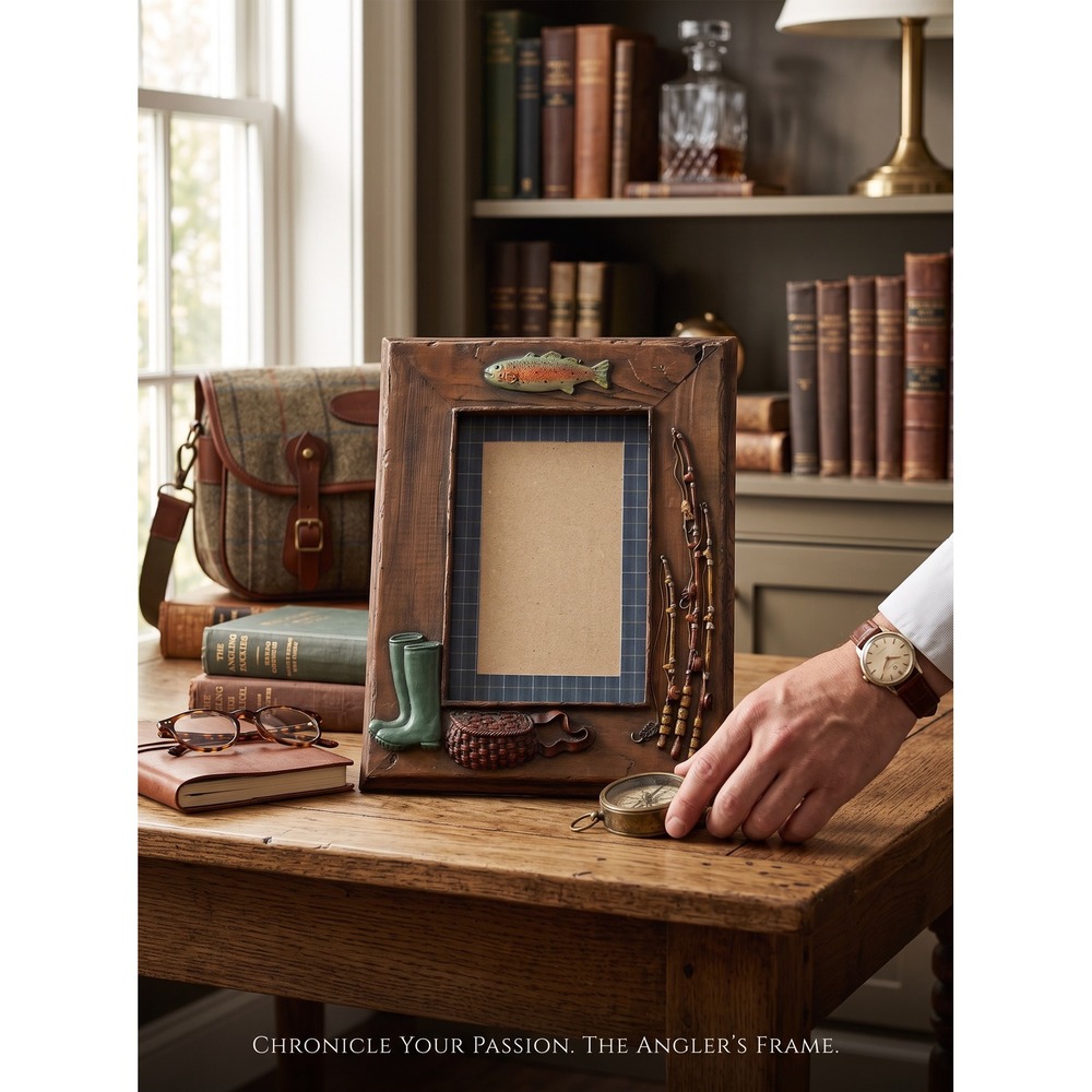 Rustic Cabin The Angler's Frame Fishing Trout 3D Wood Look Photo Frame‎ 4x6